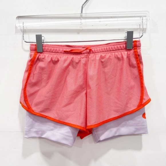 Nike Girls Pink Salt Dri-Fit Tempo 2-in-1 Training Shorts Running Athletic Sport - Picture 1 of 6